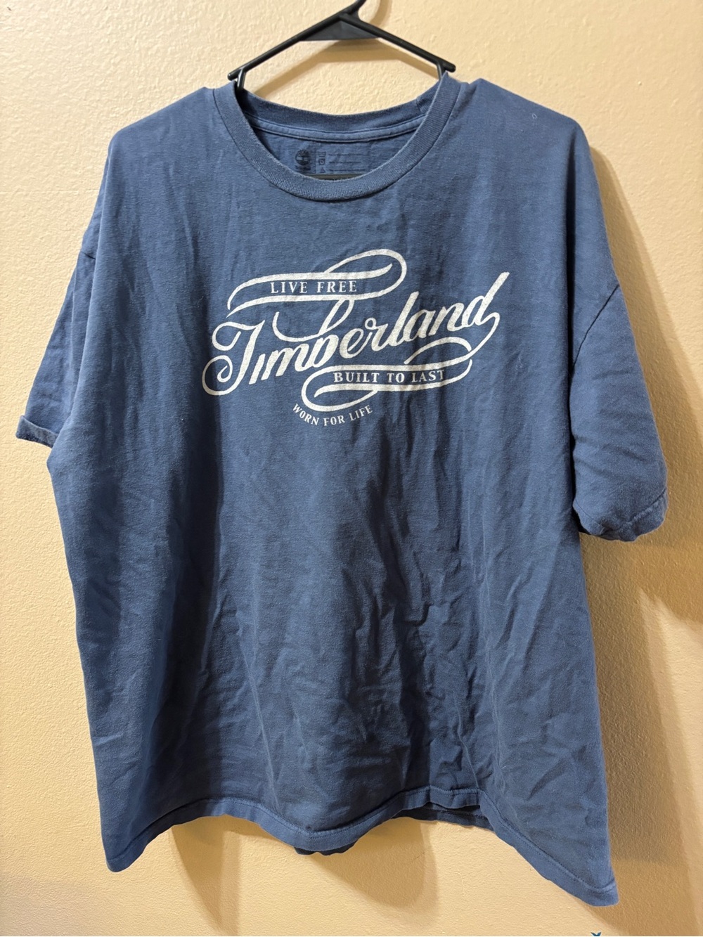 Timberland Men’s 2XL Blue Cotton Knit Graphic Logo Crew Neck Short Sleeve Tee